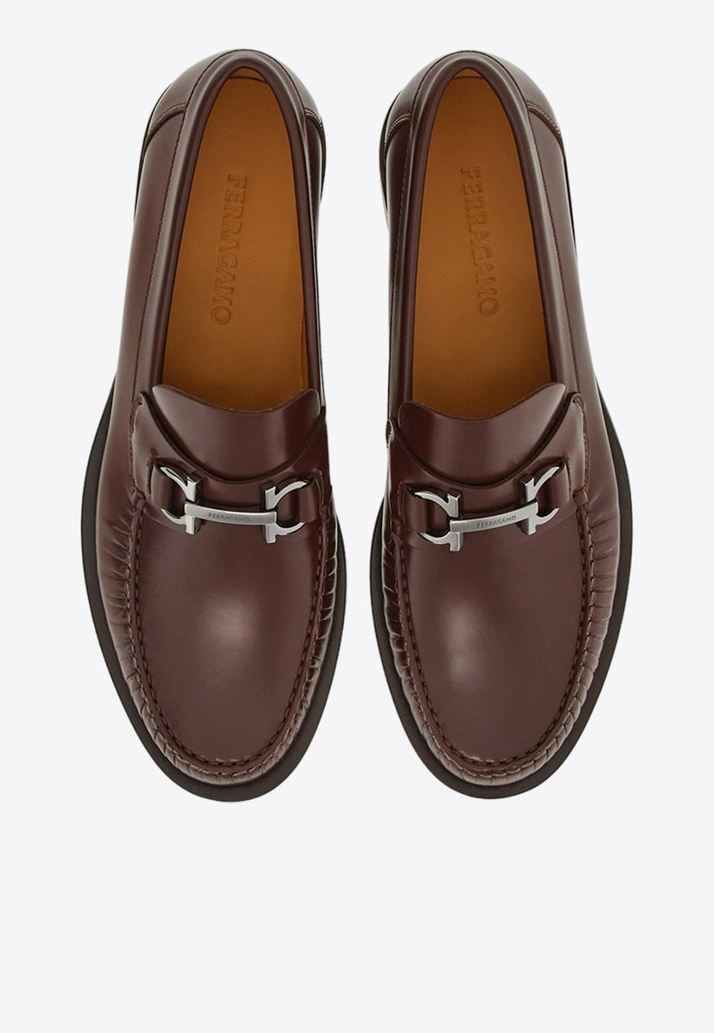 Salvatore Ferragamo Gancini Horsebit-Plaque Loafers in Leather 021606 FORT 762690 COCOA BROWN