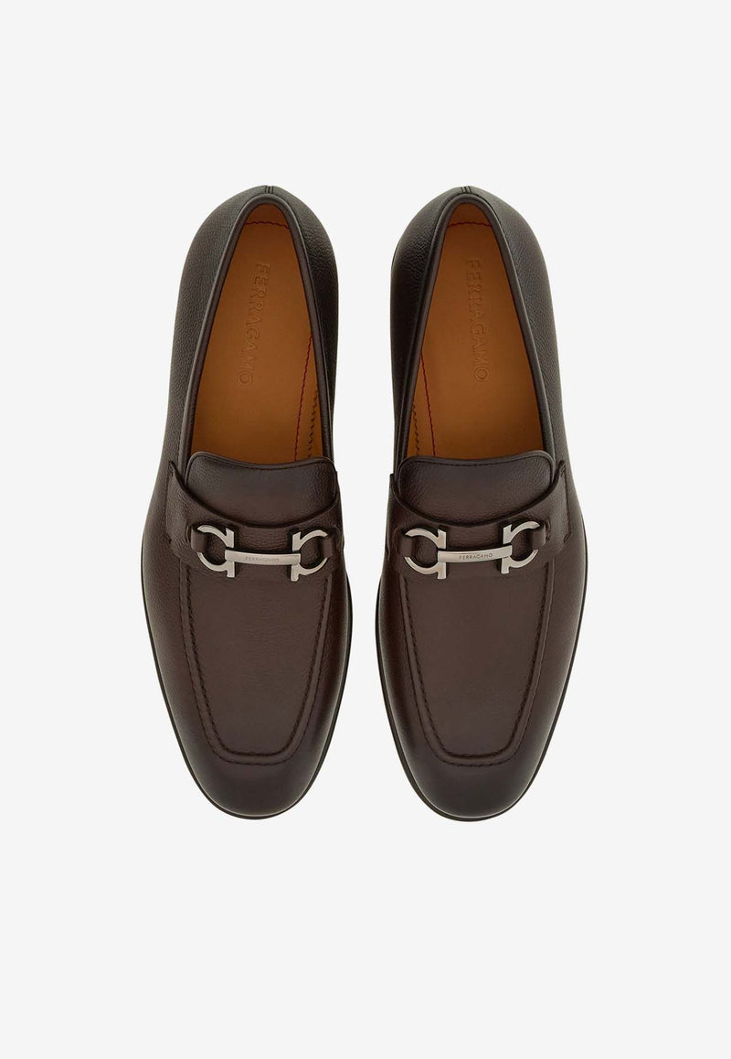 Salvatore Ferragamo Foster Gancini Loafers in Hammered Leather 021669 FOSTER 775115 ESPRESSO Brown