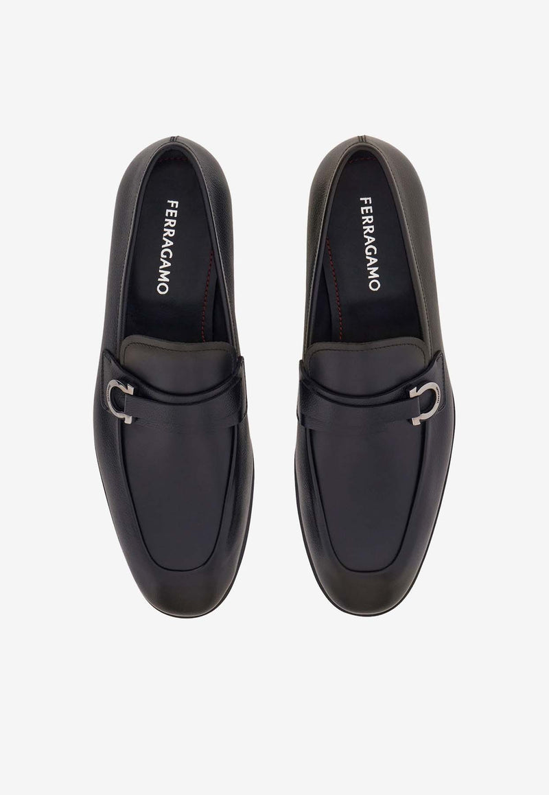 Salvatore Ferragamo Florio Gancio Leather Loafers Blue 021688 FLORIO 778785 DARK RAIN