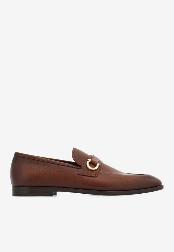 Salvatore Ferragamo Florio Gancio Leather Loafers Brown 021688 FLORIO 778786 MIDBROWN