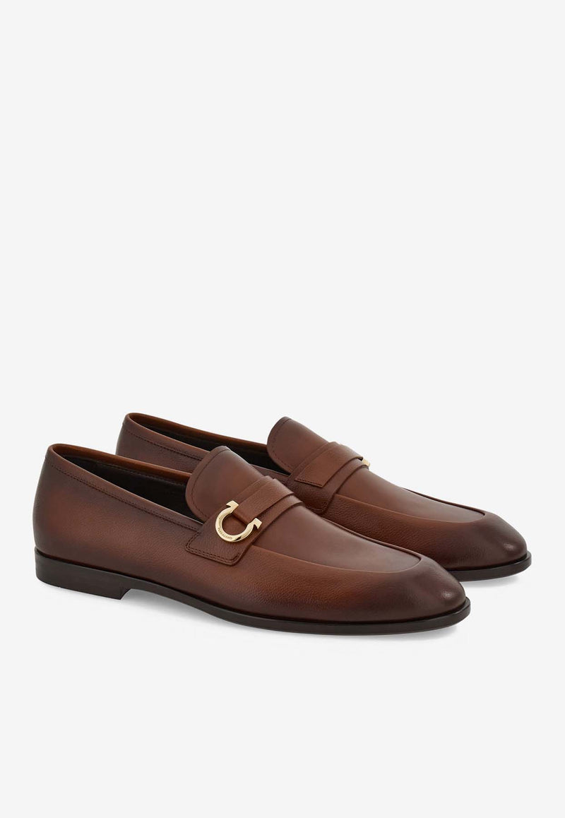 Salvatore Ferragamo Florio Gancio Leather Loafers Brown 021688 FLORIO 778786 MIDBROWN