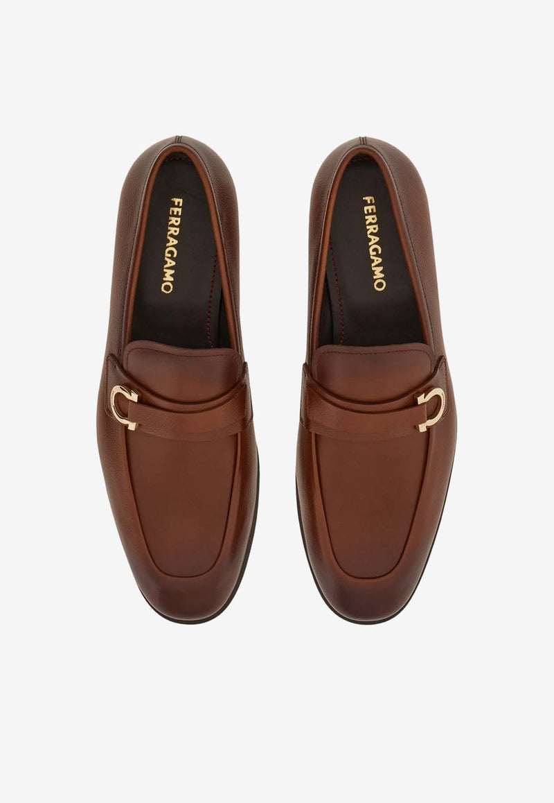 Salvatore Ferragamo Florio Gancio Leather Loafers Brown 021688 FLORIO 778786 MIDBROWN