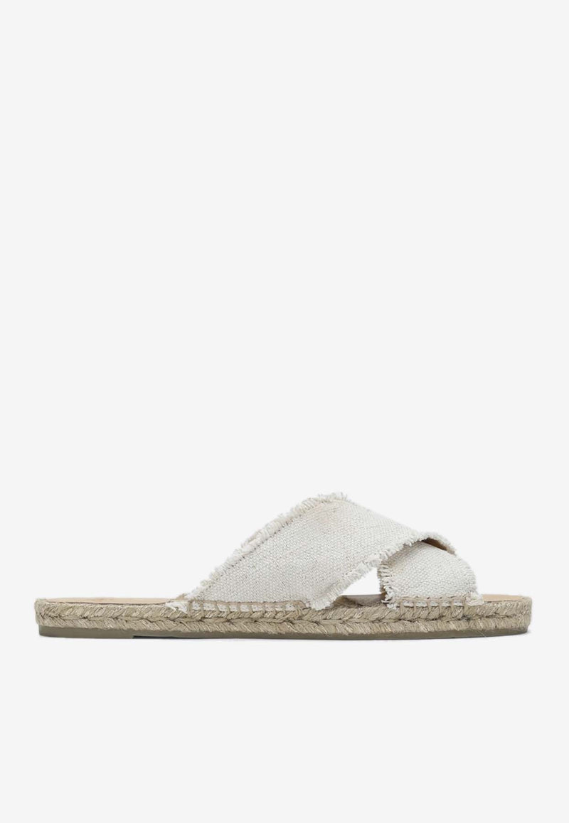 Castañer Palmera Linen Flat Sandals White 021775LI/Q_CASTA-4078