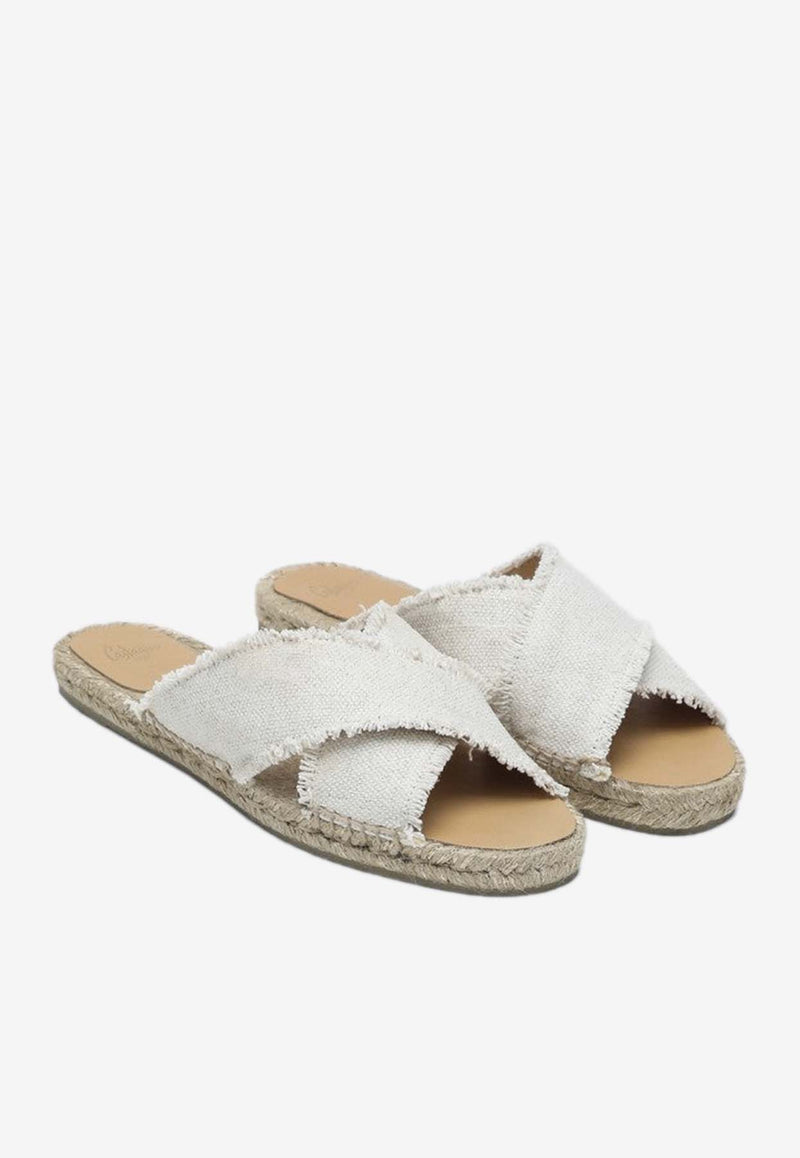 Castañer Palmera Linen Flat Sandals White 021775LI/Q_CASTA-4078