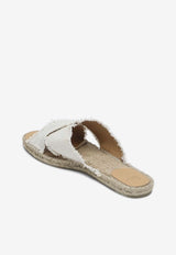 Castañer Palmera Linen Flat Sandals White 021775LI/Q_CASTA-4078