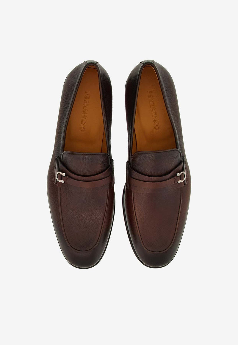 Salvatore Ferragamo Desio Gancio Leather Loafers 022385 DESIO 769191 COCOA BROWN