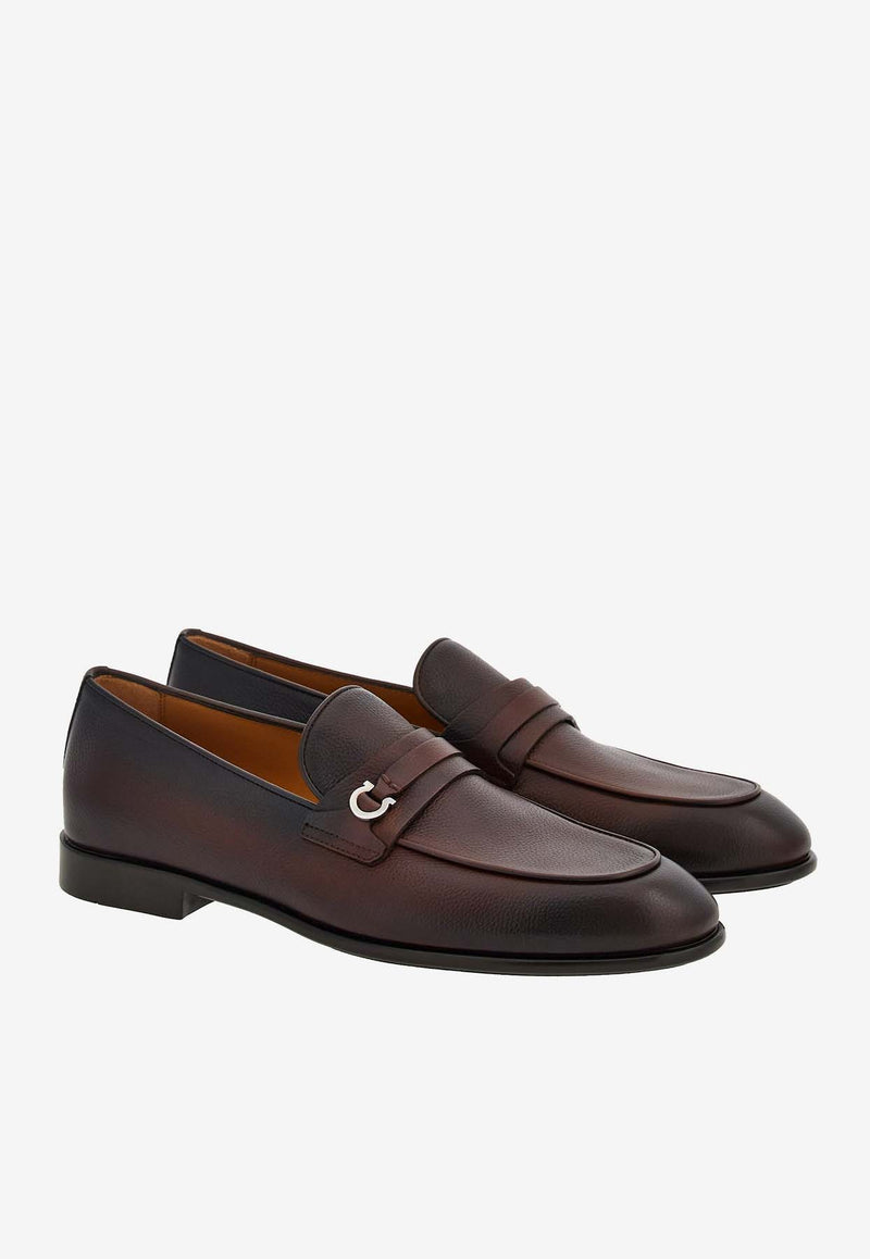 Salvatore Ferragamo Desio Gancio Leather Loafers 022385 DESIO 769191 COCOA BROWN