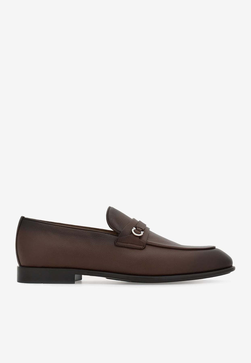 Salvatore Ferragamo Desio Gancio Leather Loafers 022385 DESIO 769191 COCOA BROWN