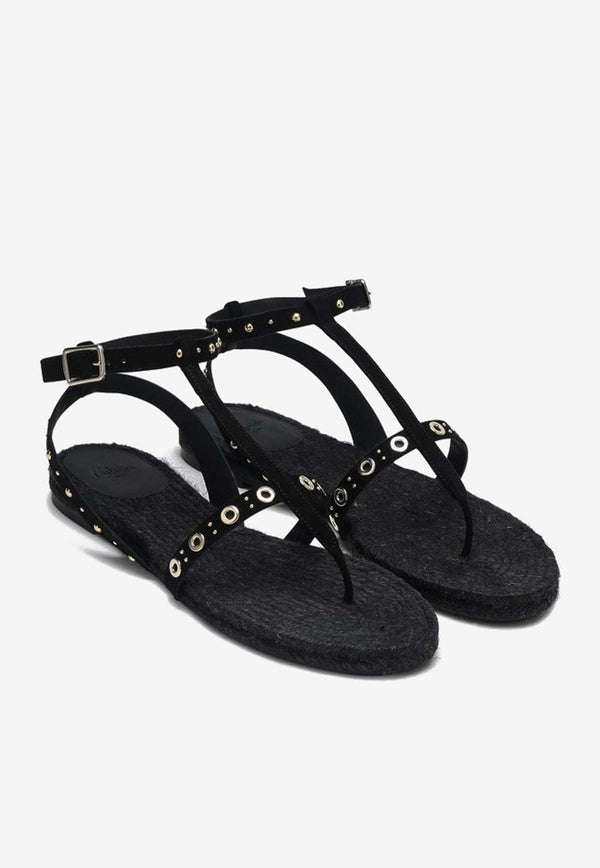 Castañer Pati Suede Flat Sandals Black 025737SU/Q_CASTA-100