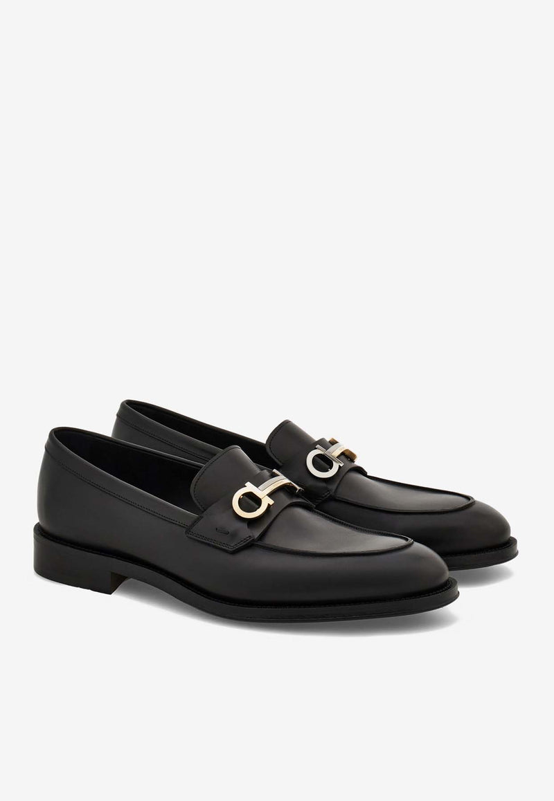 Salvatore Ferragamo Benedict Gancini Leather Loafers Black 029276 BENEDICT 778746 NERO