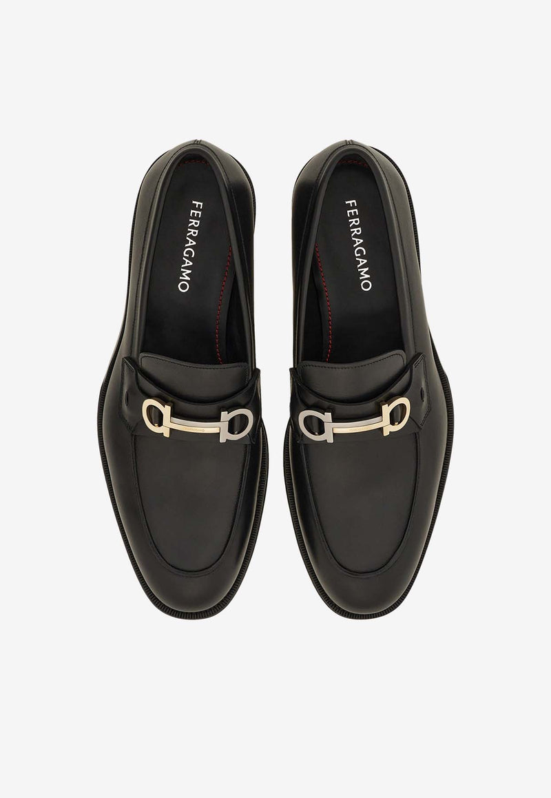 Salvatore Ferragamo Benedict Gancini Leather Loafers Black 029276 BENEDICT 778746 NERO