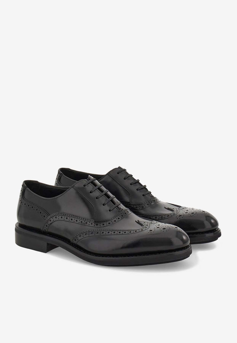 Salvatore Ferragamo Baltimora Lace-Up Brogue Shoes Black  029596 BALTIMORA 778816 NERO