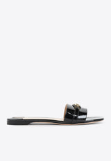 Whitney Logo Leather Flat Sandals