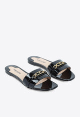 Whitney Logo Leather Flat Sandals