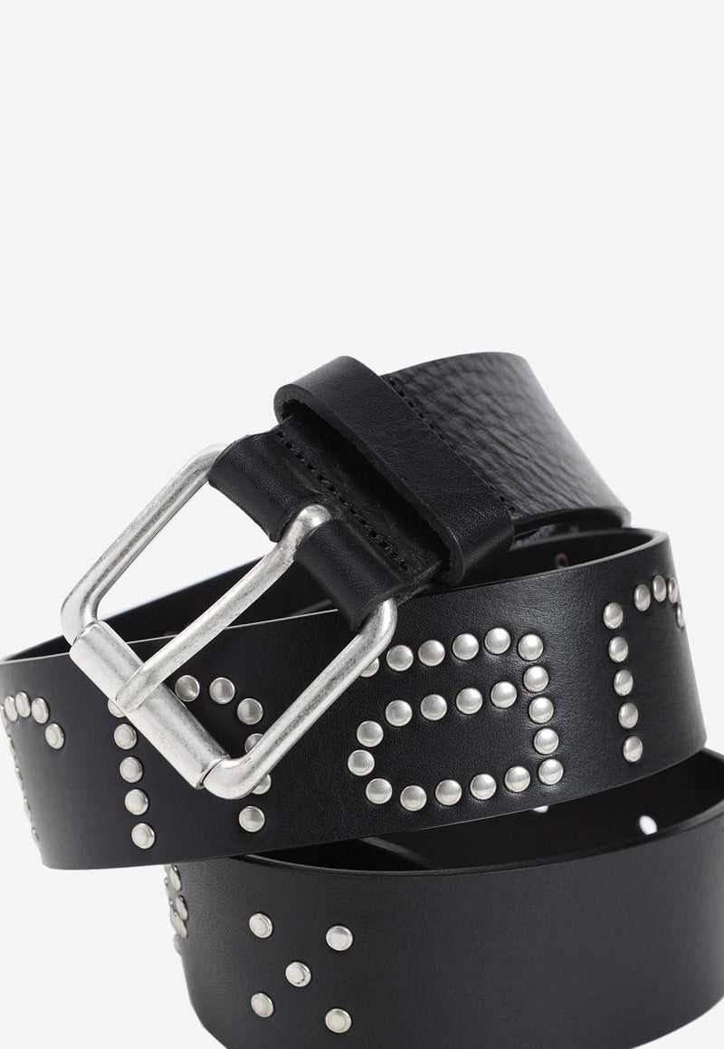 Script Studs Leather Belt