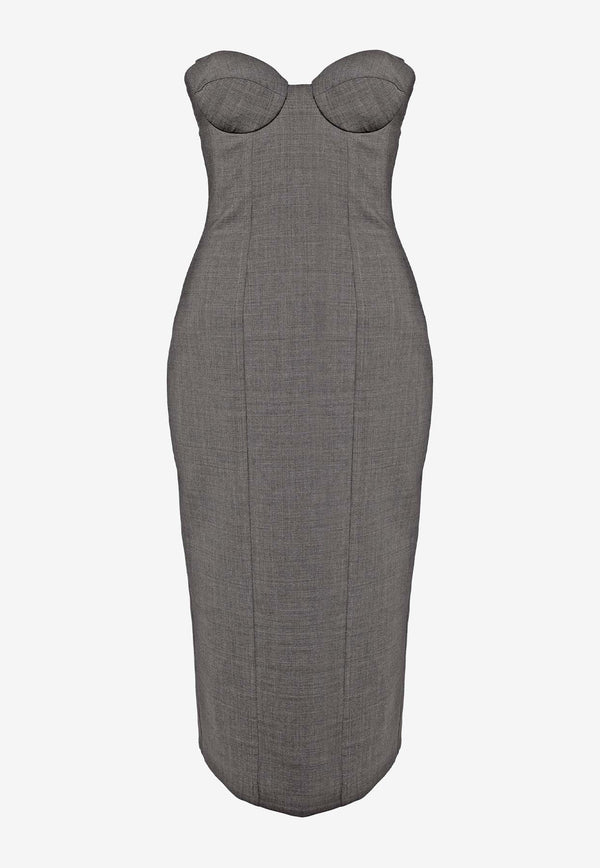 Guiseppe Di Morabito Strapless Wool-Blend Midi Corset Dress Gray 03PFDR399F03229GREY