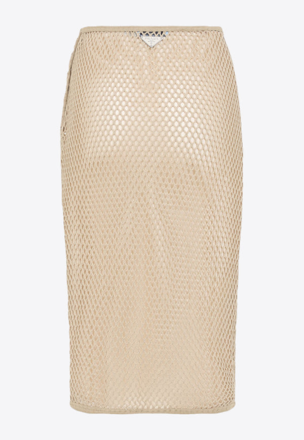 Triangle Logo Mesh Pencil Skirt