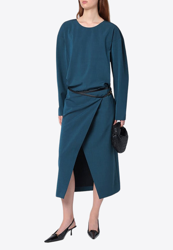 Philosophy Di Lorenzo Serafini Wool-Blend Midi Dress with Belt Blue 04137126/P_PHILO-V0310