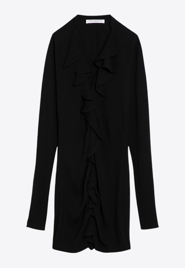 Philosophy Di Lorenzo Serafini Light Crepe Ruffled Mini Dress Black 04395719/P_PHILO-A0555