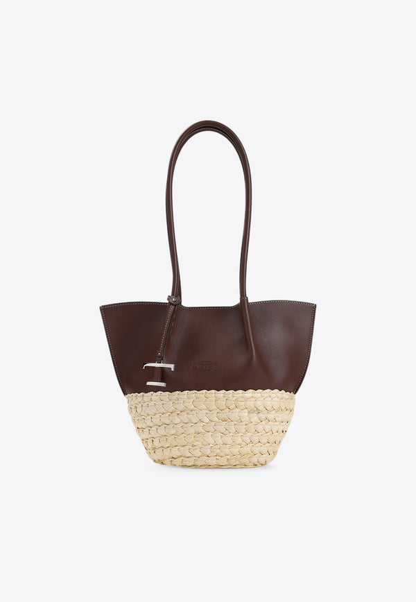 Small Bux Leather and Raffia Tote Bag