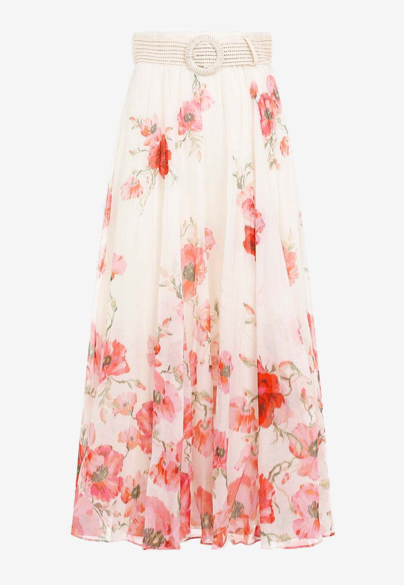 Lightburst Belted Floral Maxi Skirt