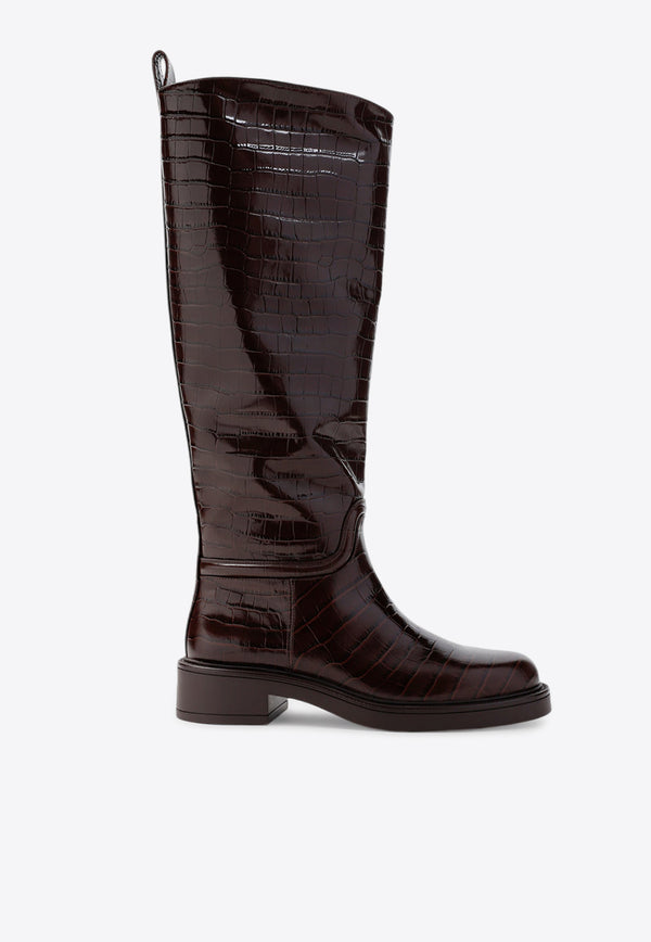 Celia Riding Boots in Croc-Embossed Leather