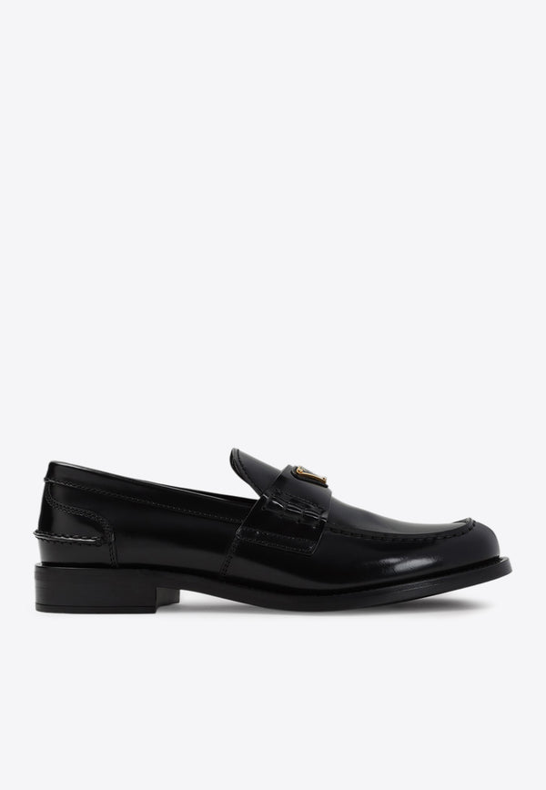 Triangle Logo Loafers in Brushed Leather