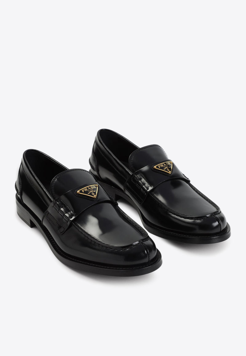 Triangle Logo Loafers in Brushed Leather