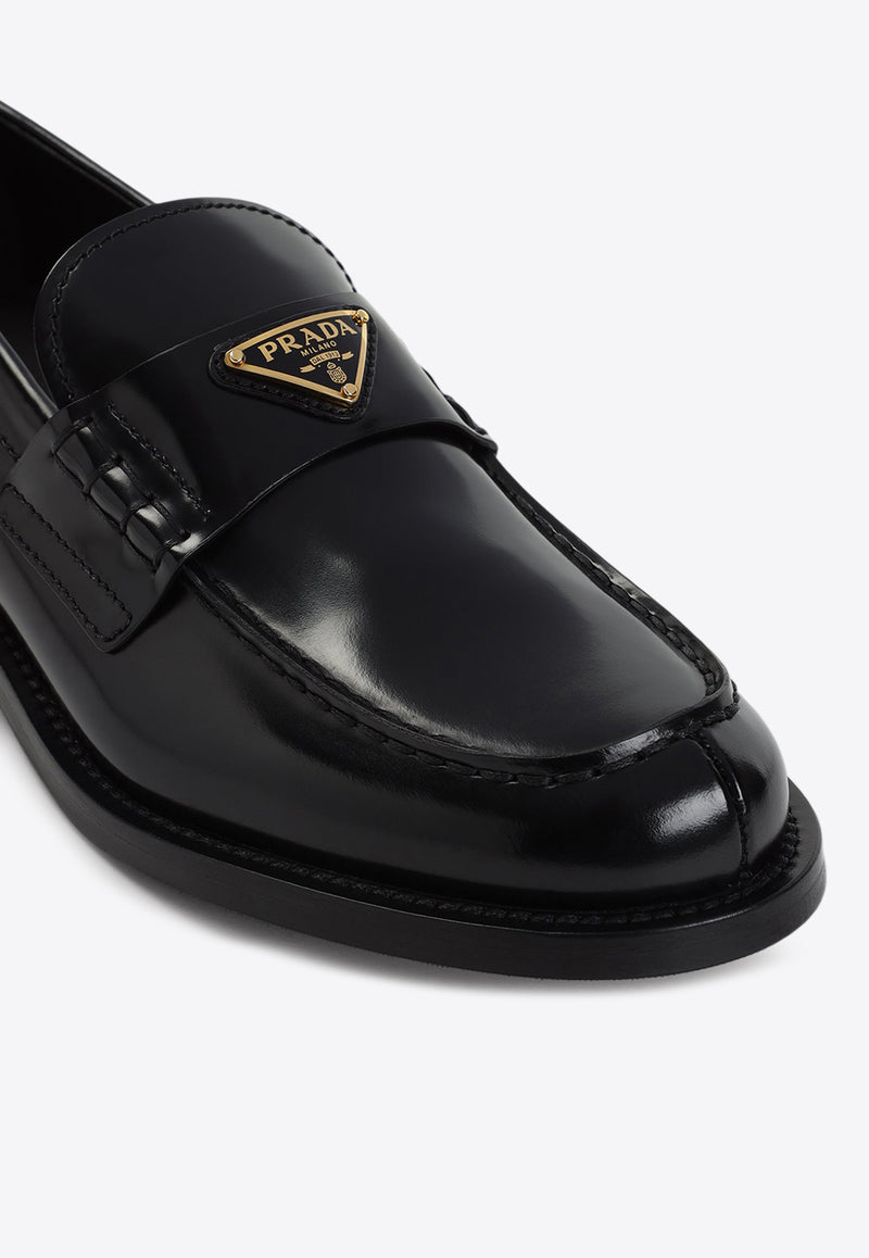 Triangle Logo Loafers in Brushed Leather