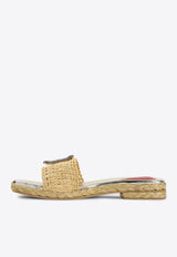 Strass Buckle Raffia Flat Sandals