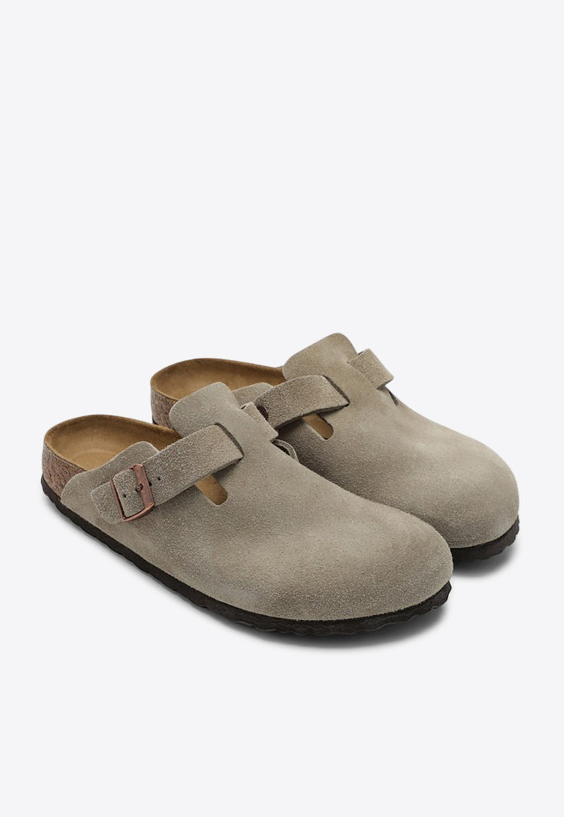 Birkenstock Boston Suede Flat Mules Taupe 060463SUE/Q_BIRKE-TA