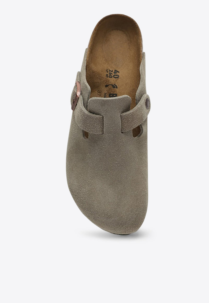 Birkenstock Boston Suede Flat Mules Taupe 060463SUE/Q_BIRKE-TA