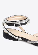 Crystal-Embellished Double Bow Ballet Flats