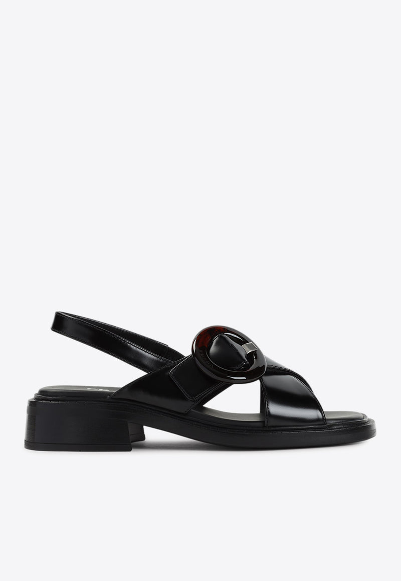 Crossed-Strap Calf Leather Sandals