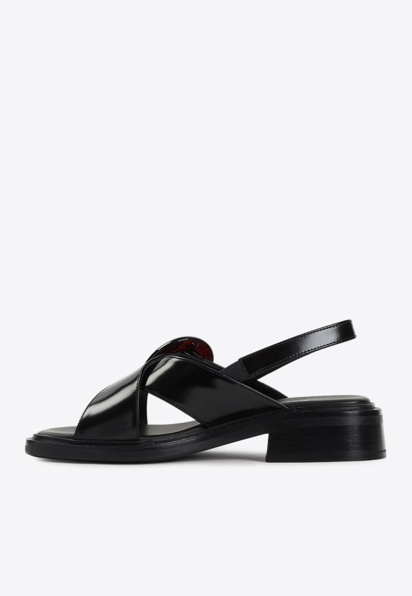 Crossed-Strap Calf Leather Sandals