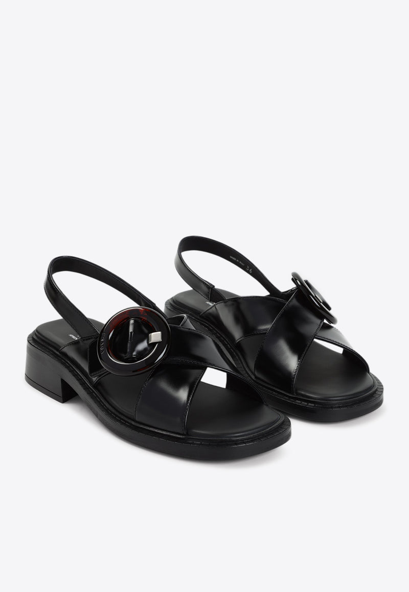 Crossed-Strap Calf Leather Sandals