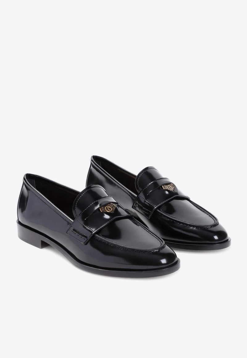 Logo Brushed Leather Loafers