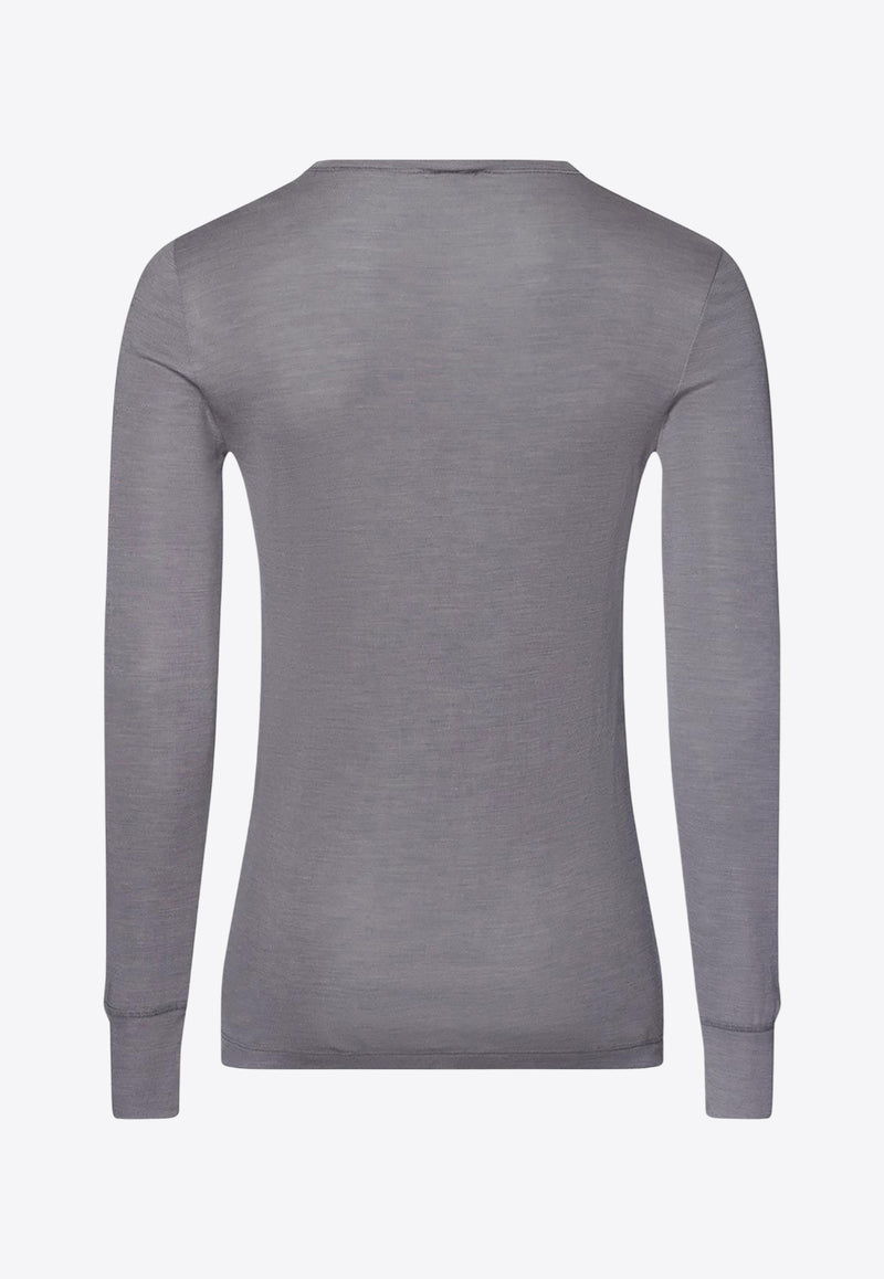 Hanro Long-Sleeved Crewneck Undershirt Gray 073402-2686GREY