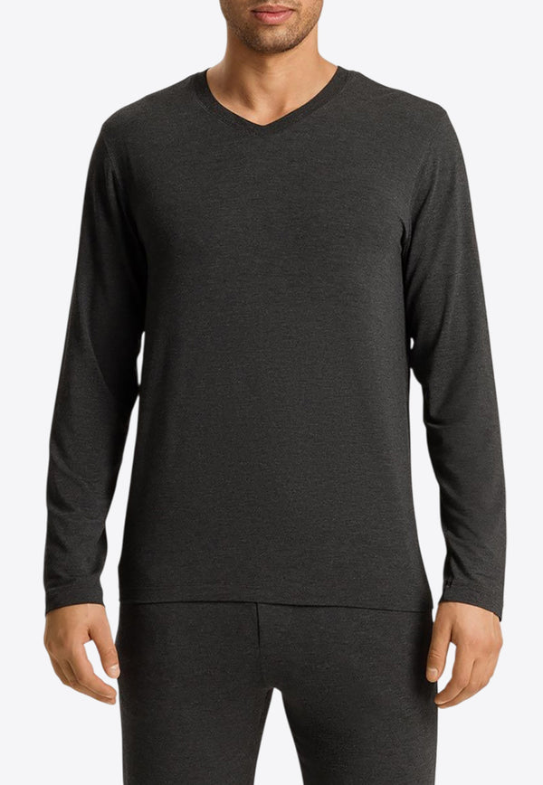 Hanro V-neck Long-Sleeved T-shirt Black 075036-0996BLACK MULTI