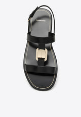 Salvatore Ferragamo Capri Nappa Leather Flat Sandals with Vara Bow Black 07694231CLE/O_FERRA-NR