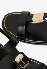 Salvatore Ferragamo Capri Nappa Leather Flat Sandals with Vara Bow Black 07694231CLE/O_FERRA-NR