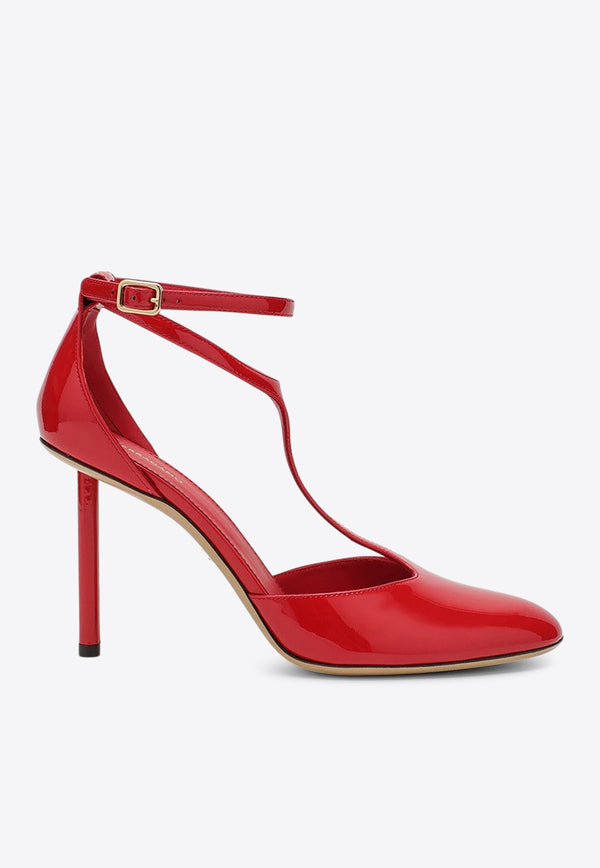 Salvatore Ferragamo Lysandra 95 T-strap Pumps in Patent Leather Red 07772101CLE/P_FERRA-FR