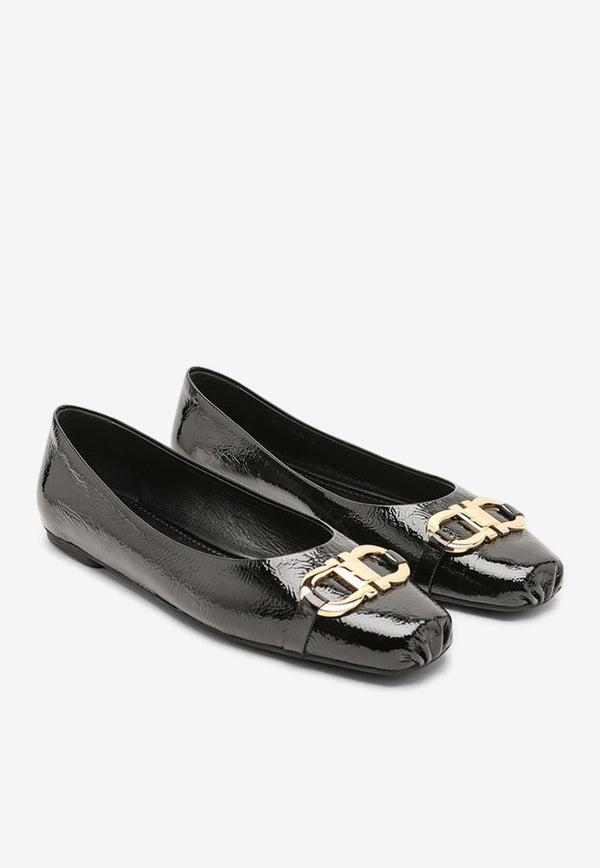 Salvatore Ferragamo Gancini Buckle Patent Leather Ballet Flats Black 07774251CLE/P_FERRA-NR