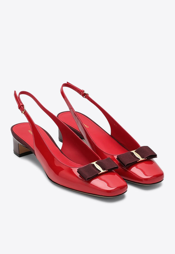 Salvatore Ferragamo Rivada 40 Patent Leather Slingback Pumps Red 07798471CLE/Q_FERRA-FB