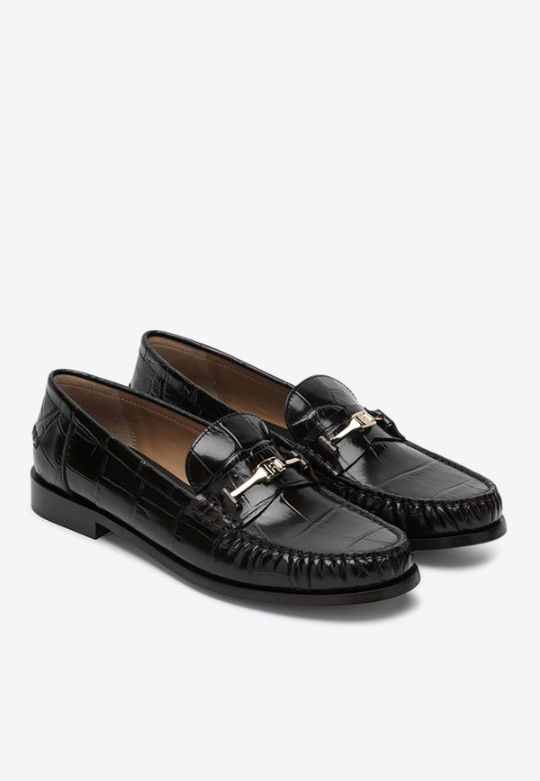 Salvatore Ferragamo Harry Croc-Embossed Leather Chain Loafers Dark Brown 07810651CLE/Q_FERRA-TM