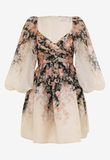 Zimmermann Illustration Floral Print Draped Mini Dress Beige 0809DF241CREAM