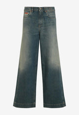 Wide-Leg Washed Jeans