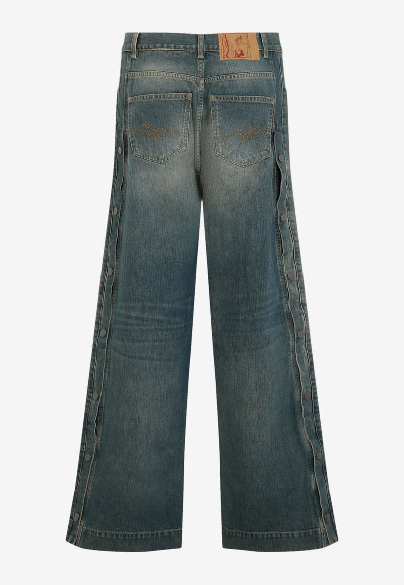 Wide-Leg Washed Jeans