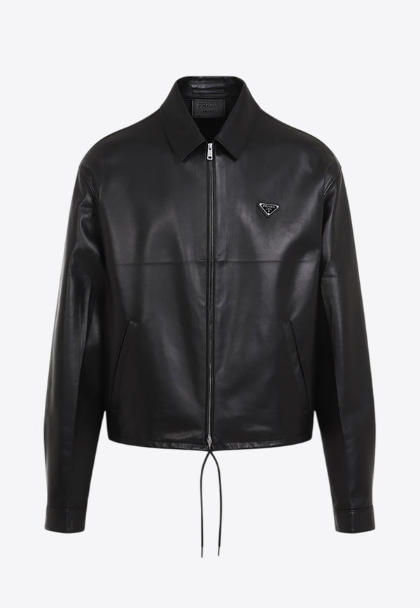 Logo Leather Zip-Up Jacket