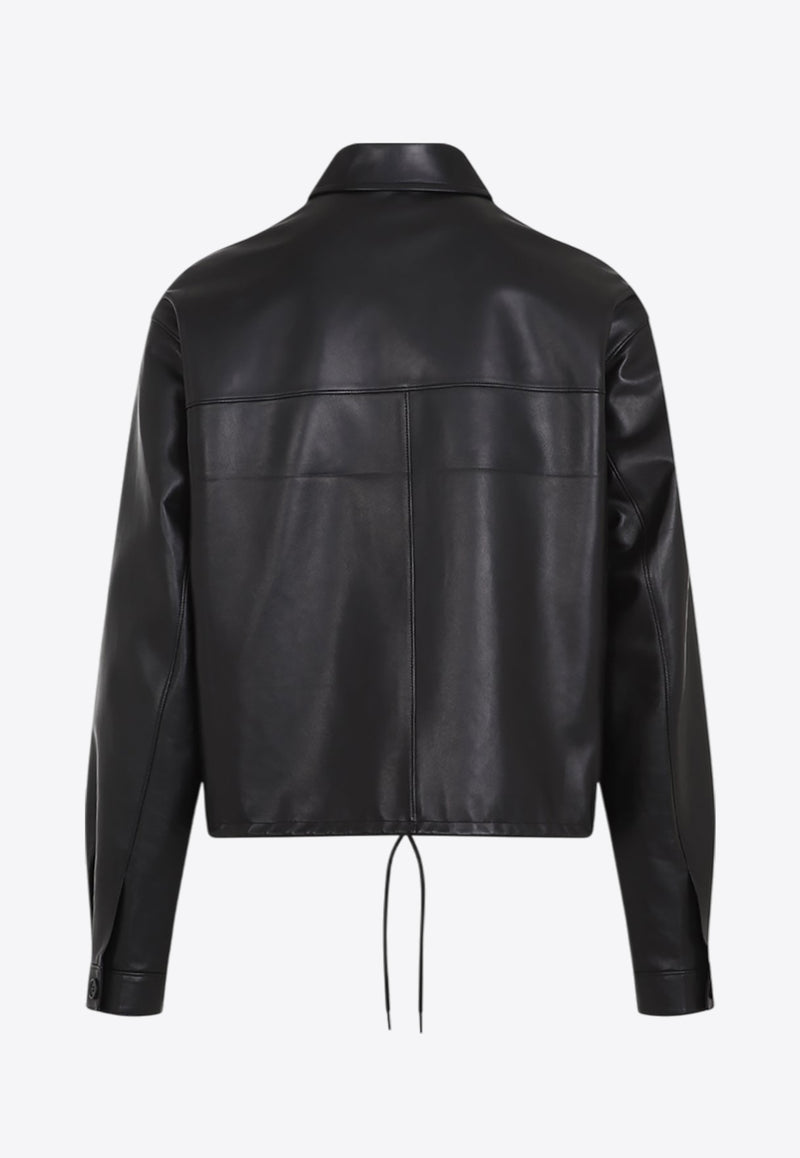 Logo Leather Zip-Up Jacket